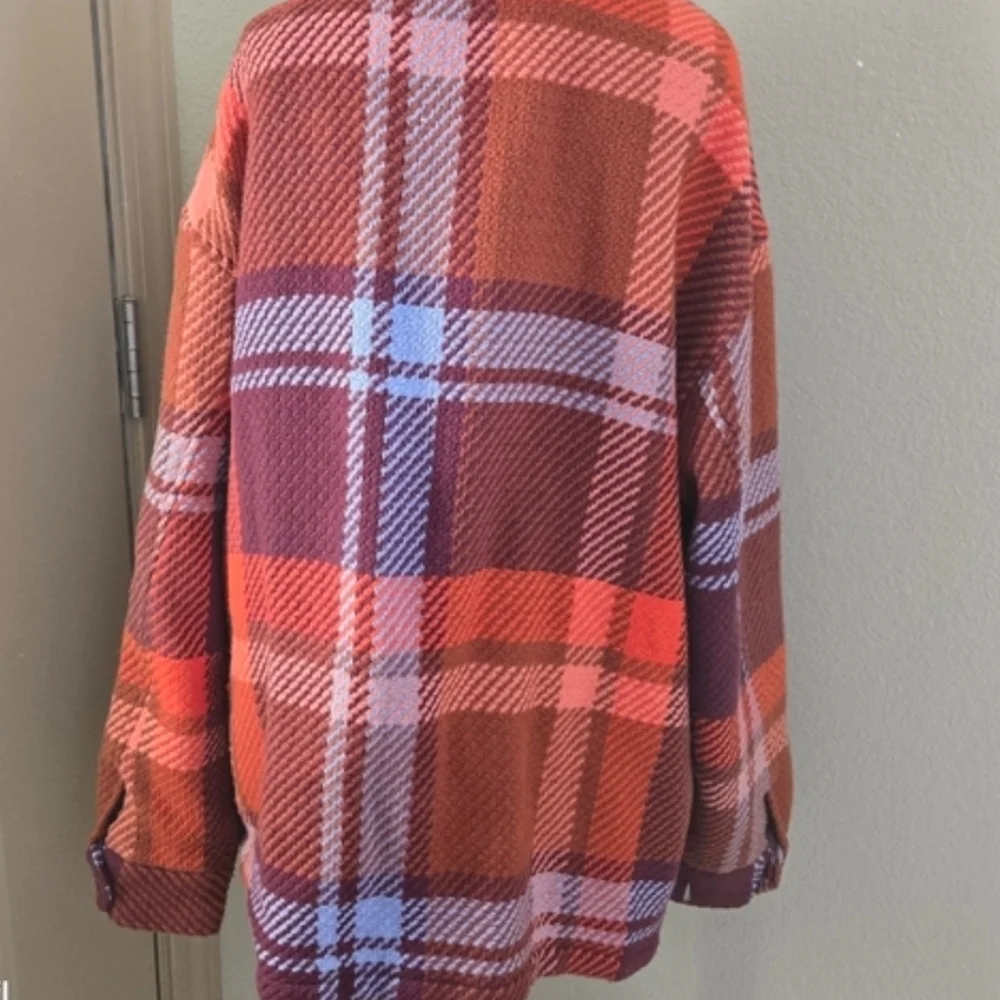 OUTERKNOWN CLOUD WEAVE  SHIRT JACKET SHACKET PLUM ADDISON RED PLAID L